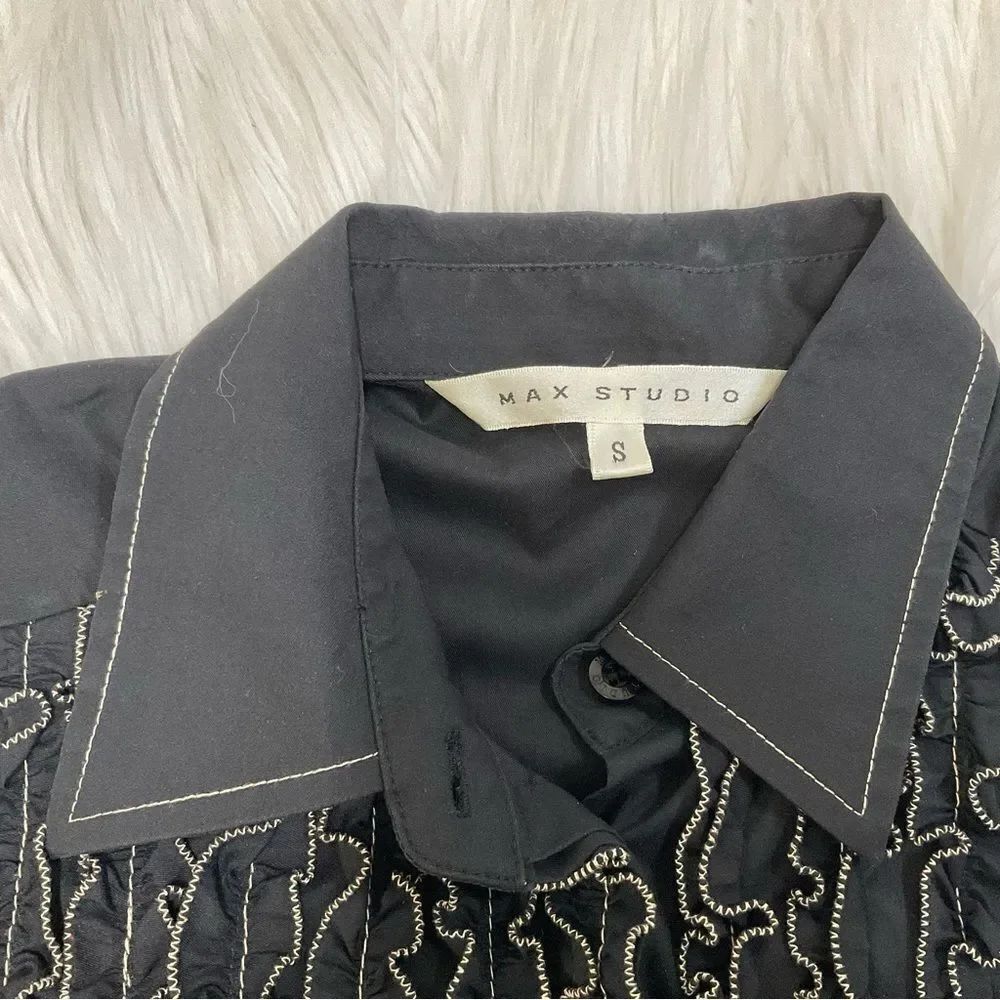 Max Studio Black Ruffle Front Long Sleeve Renaissance Collared Buttoned Shirt S - Picture 7 of 9